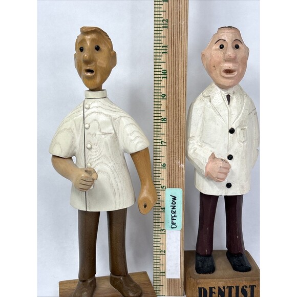 Vtg Romer Doctor Dentist Lot Hand Carved Wooden Figure Sculpture Made In Italy - Picture 2 of 9